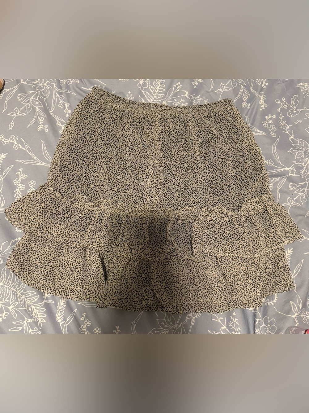 Beige and Black Mini Skirt with Ruffle Hem